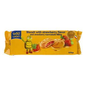 بیسکویت لاکی با مغز مارمالاد توت فرنگی